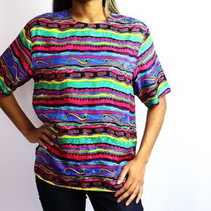 Vintage Multicolor Silk Short Sleeve Shirt